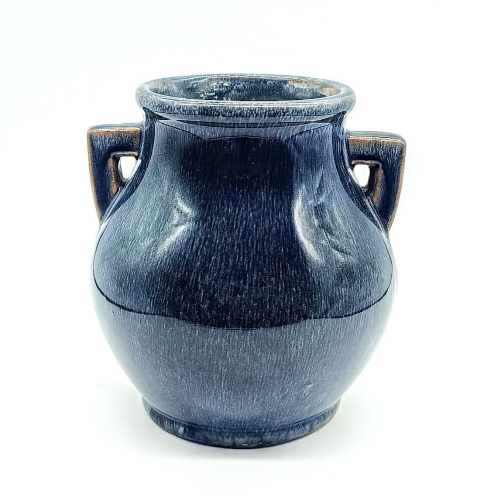 Handmade Japanese Blue Drip Glazed Double Handle Pottery Vase